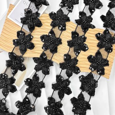 Korean Version Of Light Luxury Black Bead Flower Piece Hair Accessories Dress Children'S Clothing Mesh Embroidery Lace Accessories