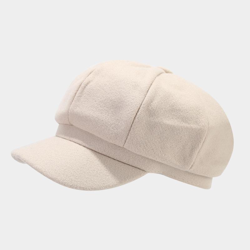 Women's Autumn & Winter British-Style Versatile Wool Beret Visor Hat - Face-Slimming Warm Octagonal Hat, Large Head Newsboy Cap
