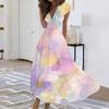 Women's Long Casual Dress Summer Short-Sleeve V-Neck Waist Retraction Printed Dress