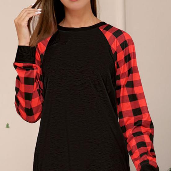 Set 2 Piese Pijamale Asortate Familie Top Mâneci Lungi Gât O Pantaloni Carouri Festiv Părinte-copil