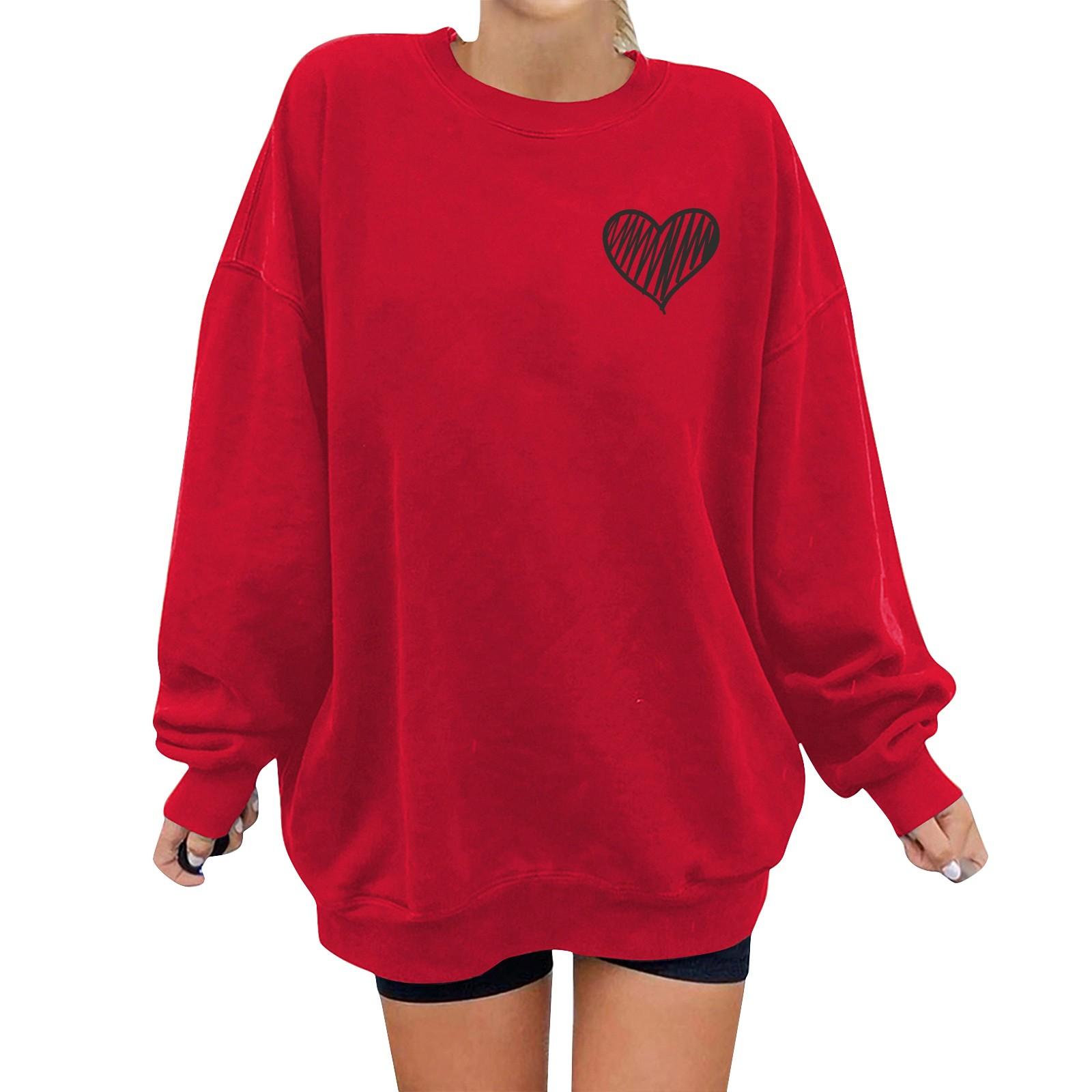 

Унисекс Пуловер с принтом сердца, круглым вырезом, заниженной линией плеч, длинными рукавами XL красный