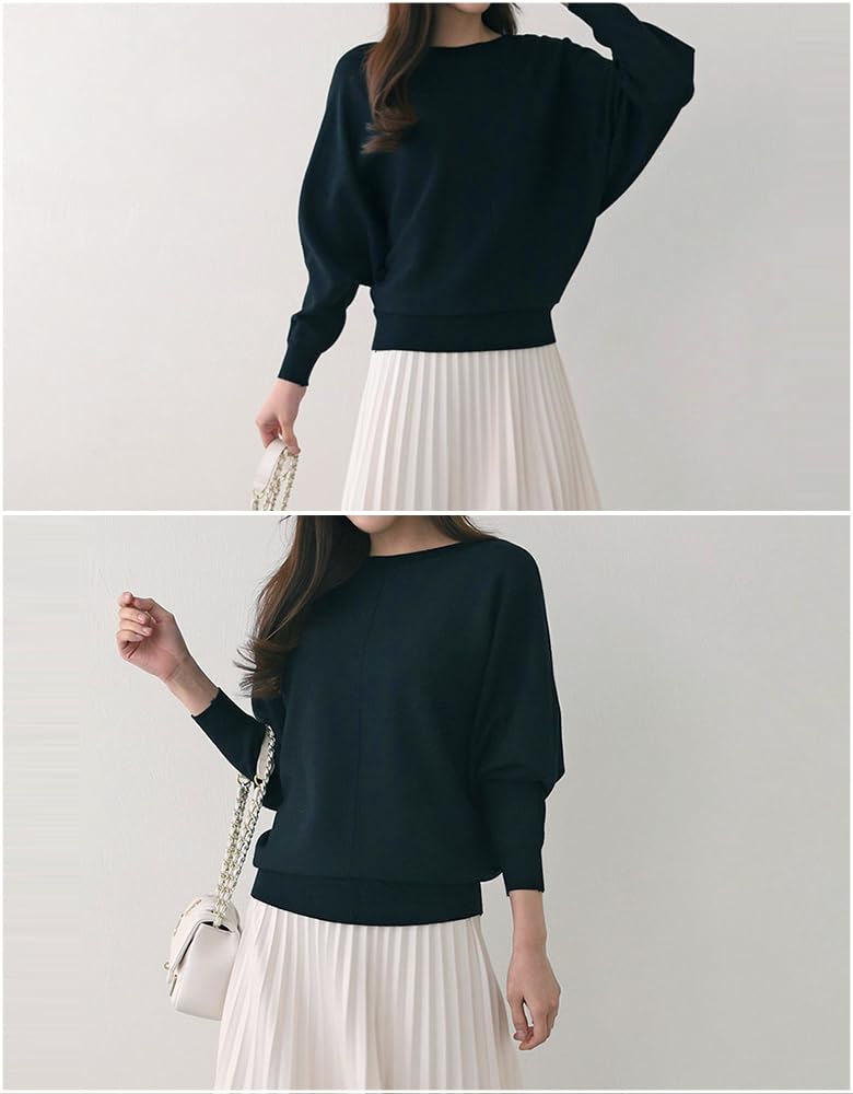 indicoco Knit Sweater with Dolman Loose Affordable Knit Dolman Perfect for and Winter Sleeves, Ribbed, Simple, Women's, Fit, Stylish, Top, Sleeves,