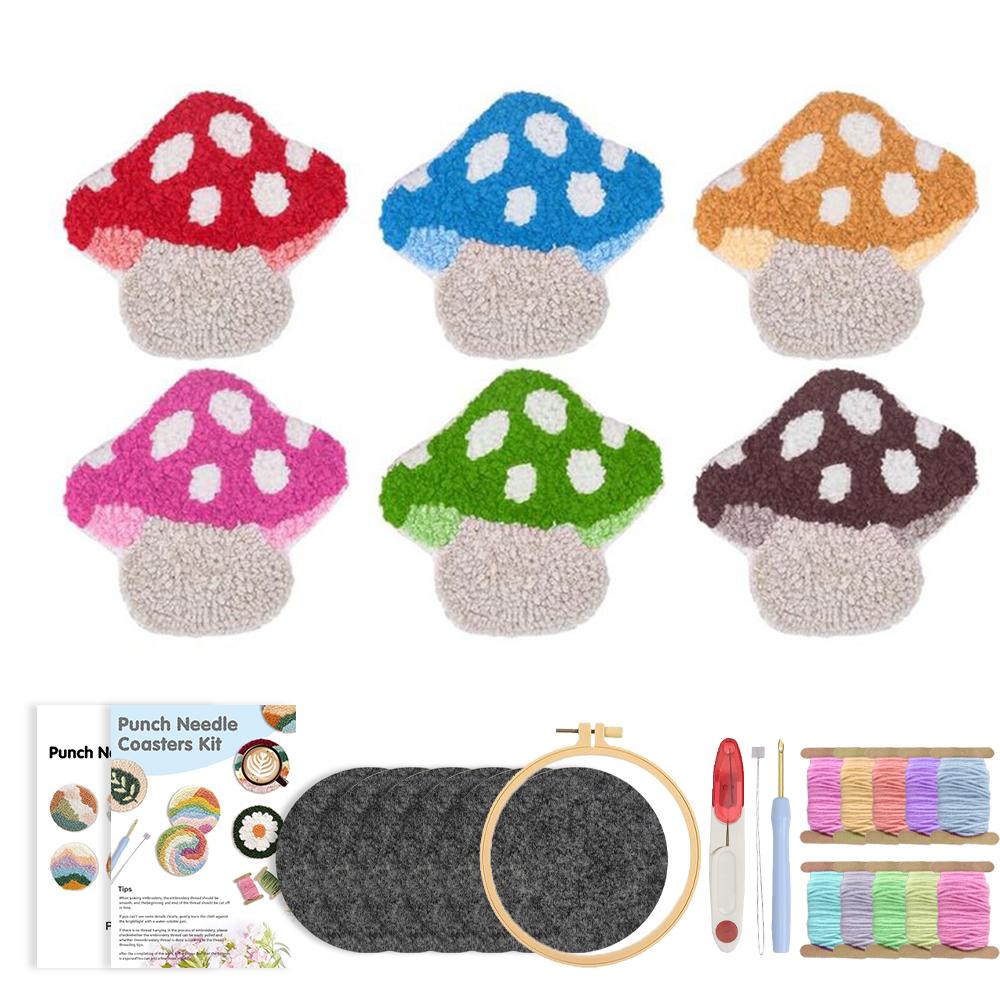 CHENISTORY 6 Pcs Flower Punch Needle Coaster Kit for Beginners Adults Easy Art Coasters Tea Coffee Cup Mat Set for Home Decor