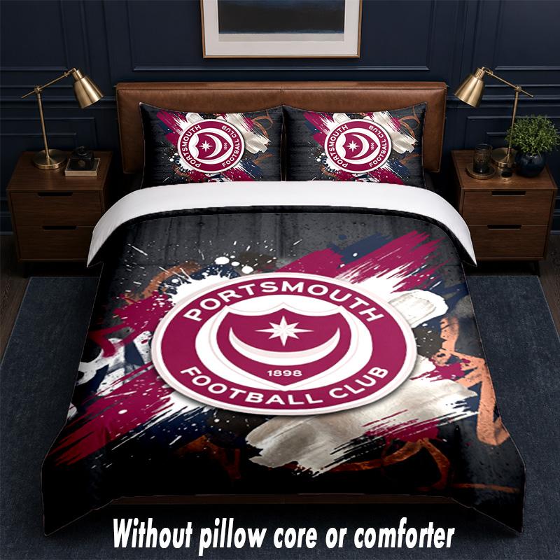 Set Biancheria da Letto Design Portsmouth FC 1 Copripiumino + 2 Federe Morbido Traspirante Biancheria da Letto per la Casa