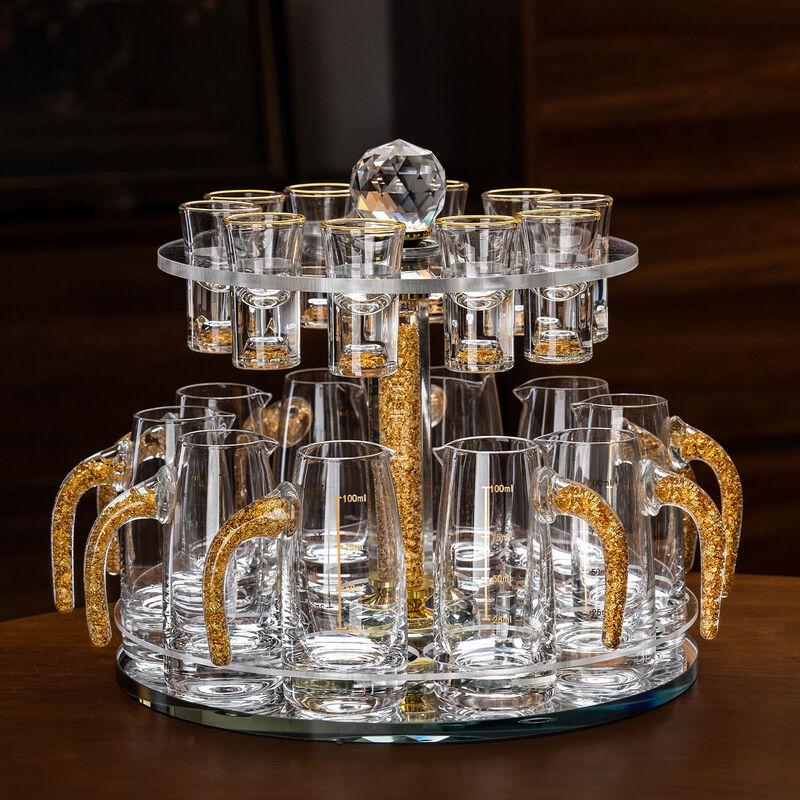 OLOEY Gold Foil Glass Chinese Liquor Serving Set (10 Decanters, 10 Cups)