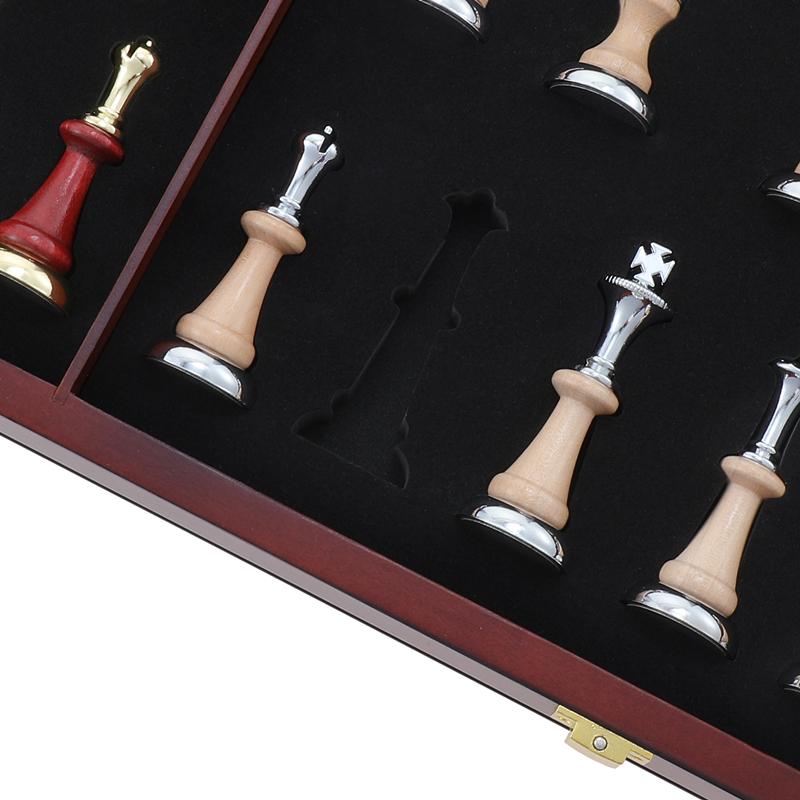 Extra-Large Chess 45Cm/ 17.7-Inch Wooden Folding Chessboard, High-End Metal Large Zinc Alloy + Wooden Chess Pieces High-End Gift