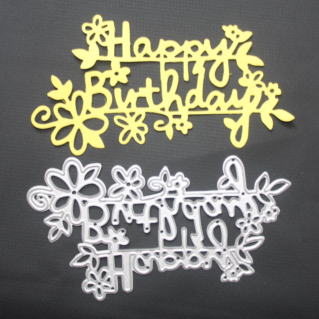 

С днем рождения Металлическая резка Кристаллы Трафареты Die Cut для DIY Скрапбукинг Альбом Бумажная карточка Тиснение