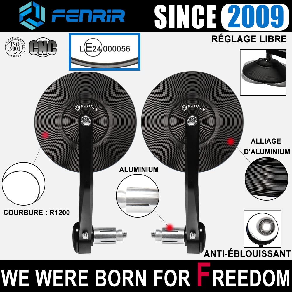 FENRIR Black Motorcycle Bike Bar End Mirror Bike Mirror Retro CNC Aluminum for Vehicle Inspection Compliant New Safety Standards Compliant Mirror