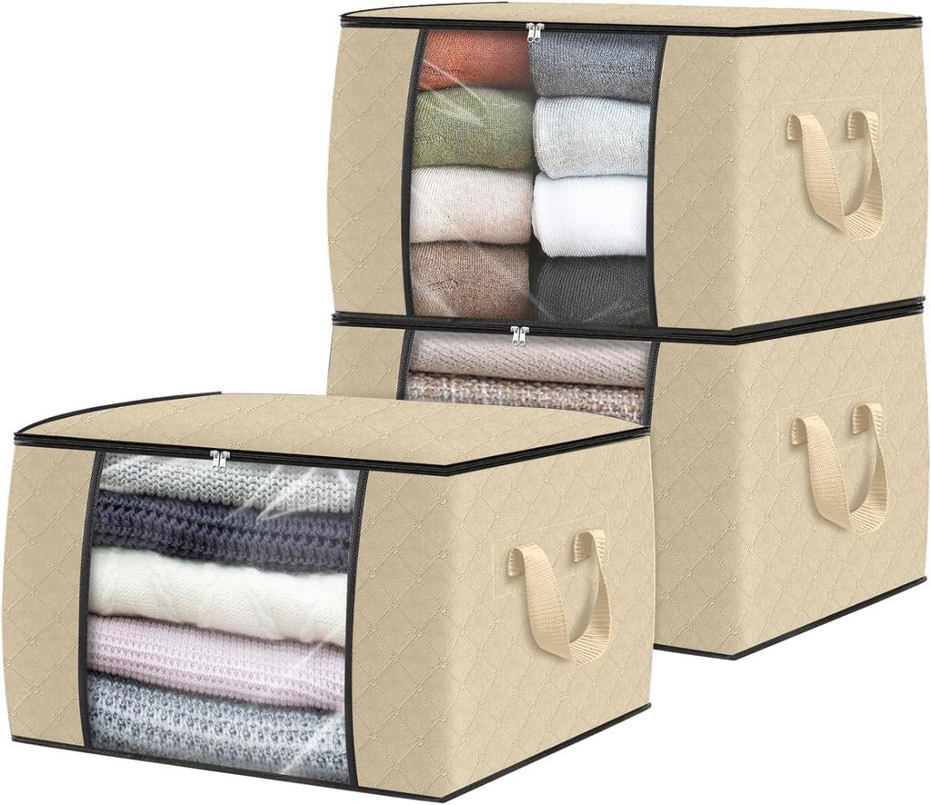Fab Totes Storage Bags,Clothes Blanket Storage Bins Foldable Closet Organizers with Reinforced Handle for Home Dorm Storage and Organization