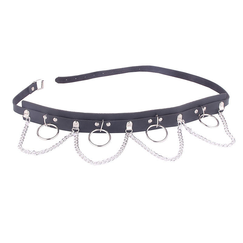 Gothic hip-hop Style With Silver Chain Waist Accessory Ladies' Fashion Belt Restraint Belt Leather Rivet Waist Chain Belts
