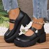 Women's Wide Width Mary Jane Pumps, Round Toe Single Buckle Platform Flats, Japanese JK Style Autumn Shoes for Women