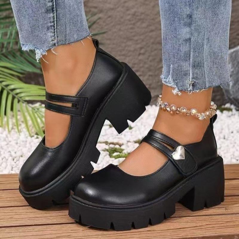Women's Wide Width Mary Jane Pumps, Round Toe Single Buckle Platform Flats, Japanese JK Style Autumn Shoes for Women