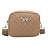 Textured Bag Women's 2025 Spring New Commuter Retro Simple Diamond Embroidered Thread Wide Shoulder Strap Messenger Bag Small Square Bag