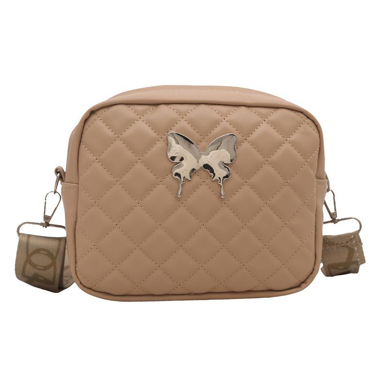 Textured Bag Women's 2025 Spring New Commuter Retro Simple Diamond Embroidered Thread Wide Shoulder Strap Messenger Bag Small Square Bag
