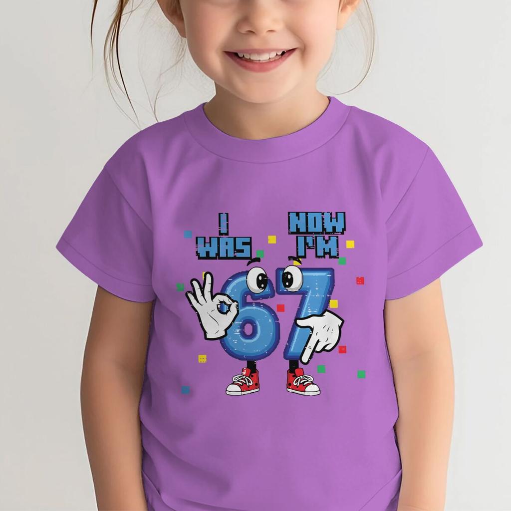 7th Birthday Shirt I Was 6 Now Im 7 Hands 67 Meme Boys Clothing Kids Youth TShirt Girl Boy Cotton Shirts Short Sleeve Tee