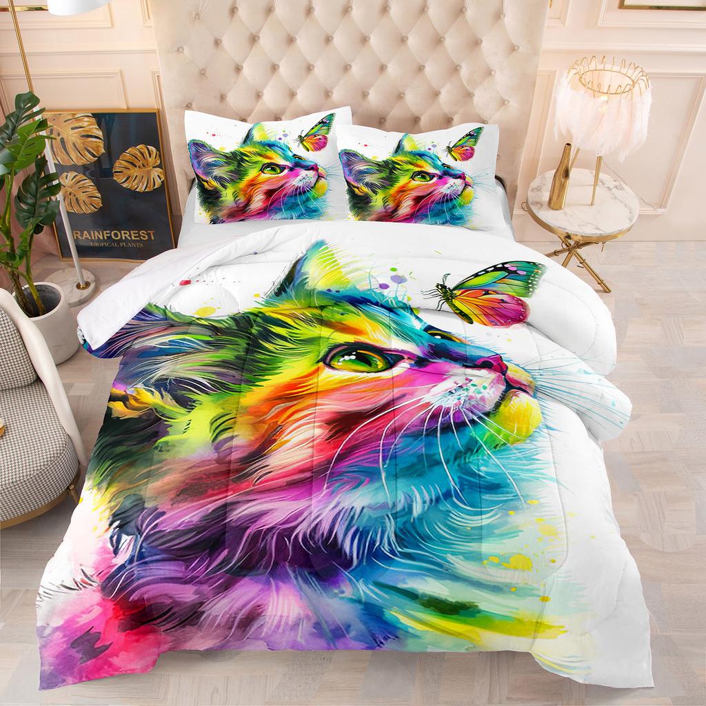 Comforter Cute Kitten Luxury Theme Home Comforter Winter Quilted Blanket Goose Down Duvet King Queen 3D Blanket Size Twin