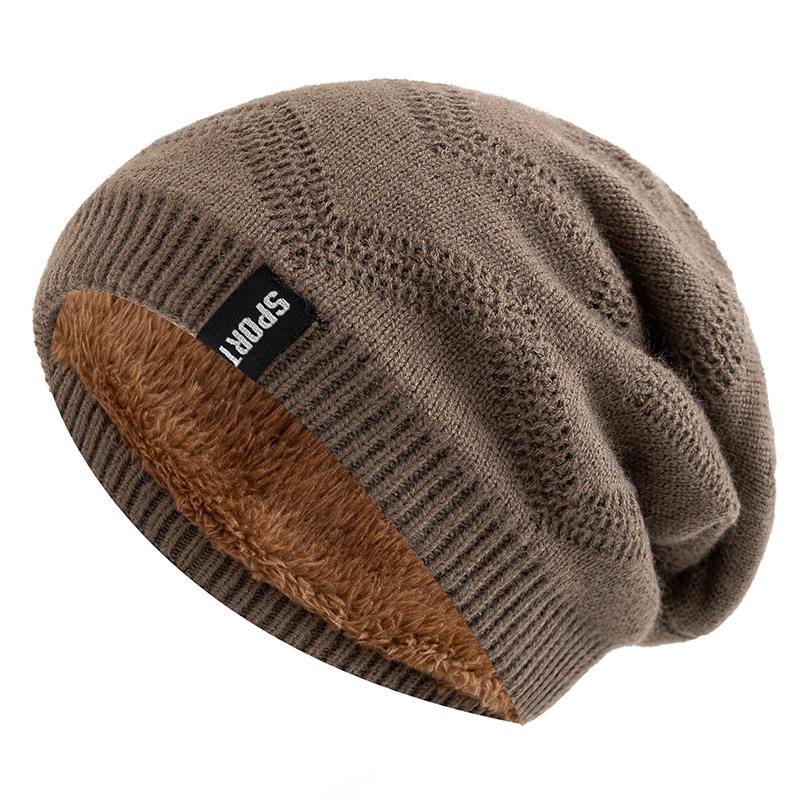 Sale Unisex Slouchy Winter Hats Plush Fur Lined Warm Beanie Cap Casual Label Decor Winter Knitted Hats