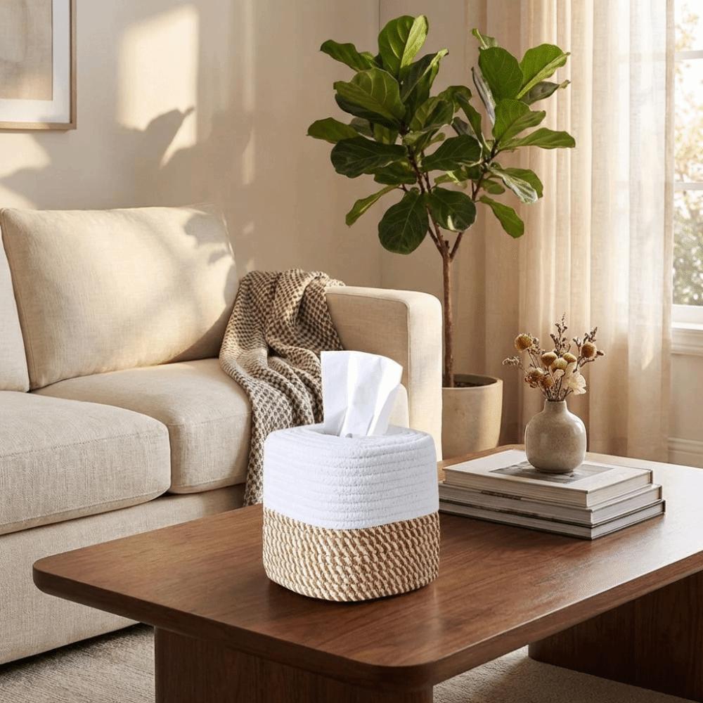 Cotton Thread Minimalist Tissue Box Rustic Roll Holder Storage Rack Toilet Paper Box Dining Room