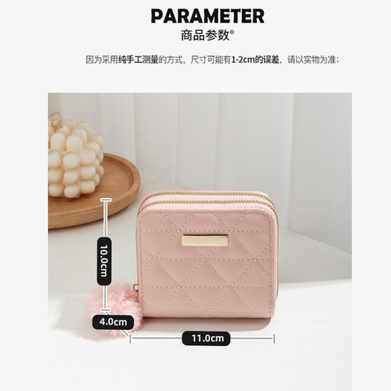 New Double Zipper Short Wallet ID Card Case Cards Wallet Diamond Patterned Embroidered Clutch Purse Women's Wallets Coin Purse