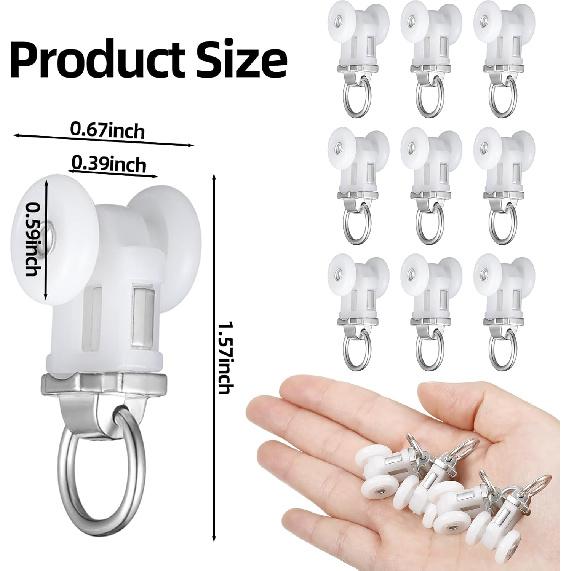 Barydat 60 Pcs Curtain Track Roller Hooks Curtain Rail Pulleys Runners Plastic Ceiling Gliders Window Rods Dual Wheel Roller Carriers Mounted Curtain