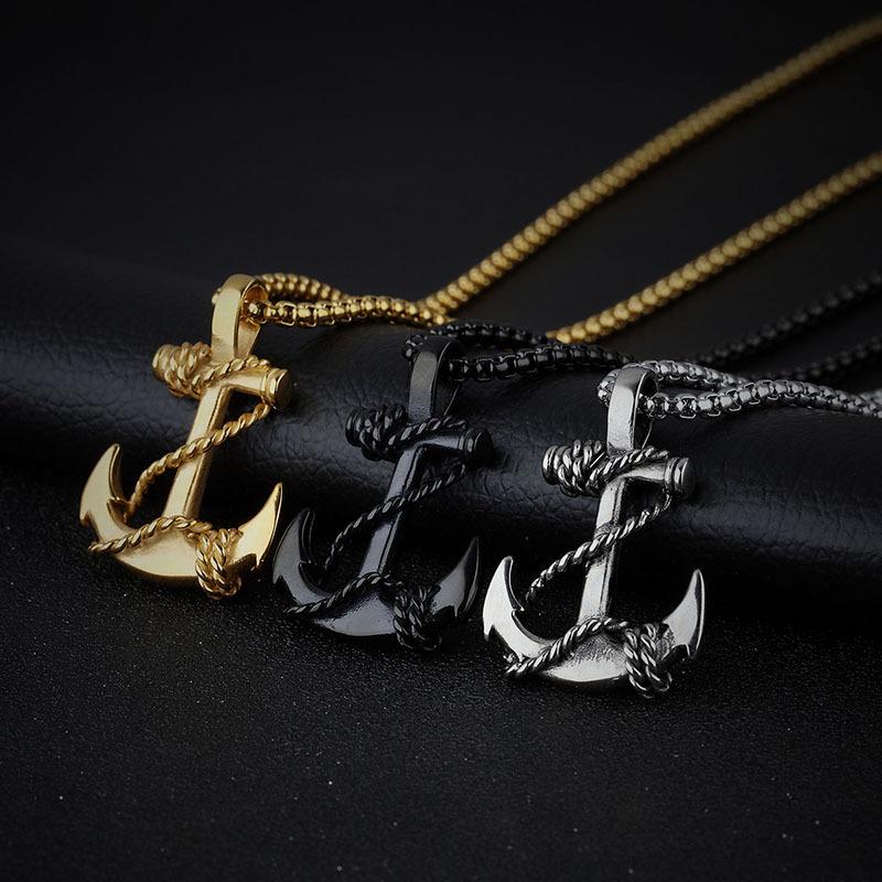 Anchor Rudder Pendant Titanium Steel Men'S Necklace Accessories Gold Silver