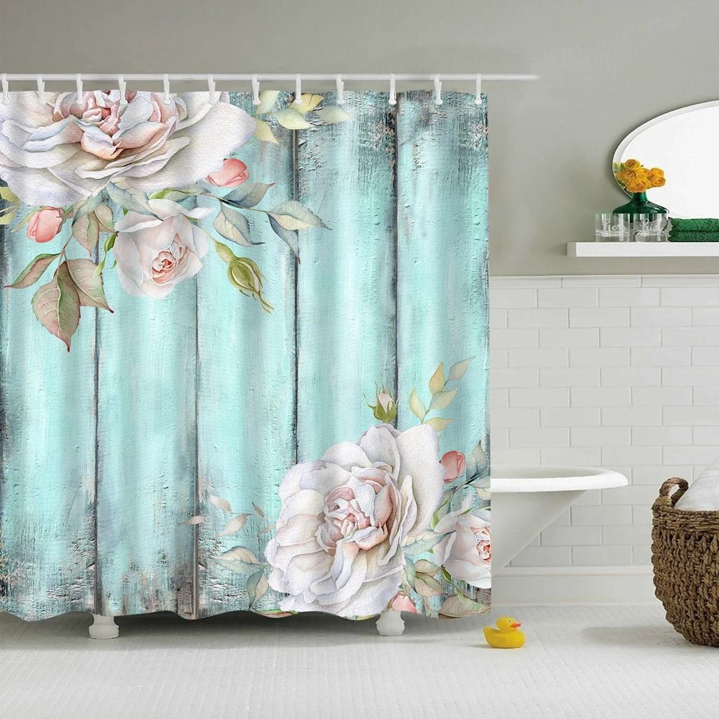 Tropical Green Plant Palm Leaves Bathroom Accessories Set Shower Curtain Bathroom Curtains Waterproof Polyester with Hooks