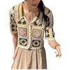 Retro Crochet Short-sleeved Shirt Female Summer Design Sense Niche Foreign Unique Chic Small Shirt Short Paragraph Tops Casual Slim Fit Pullovers Tees