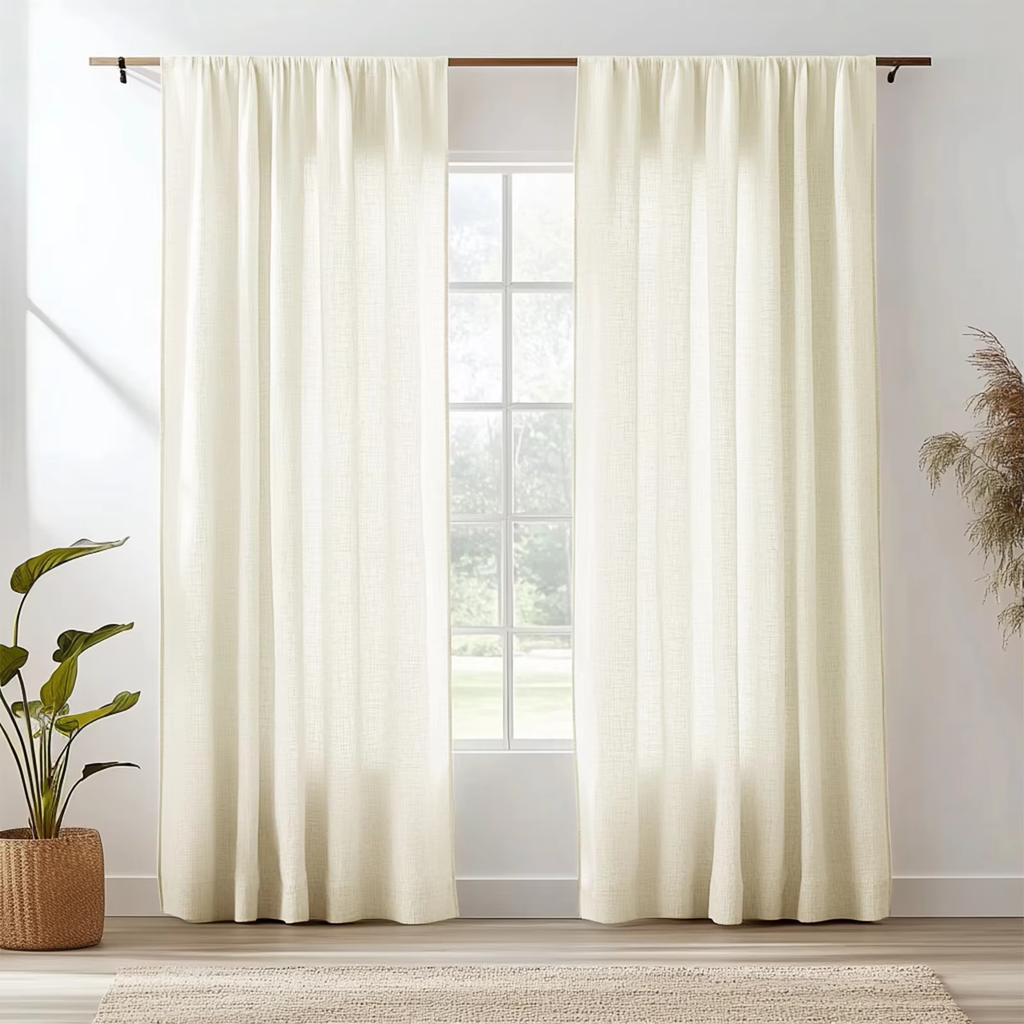 Linen Sheer Curtains Natural Sheer Curtains for Bedroom Living Room Kitchen Light Filtering Country Rustic Window Curtain Panels