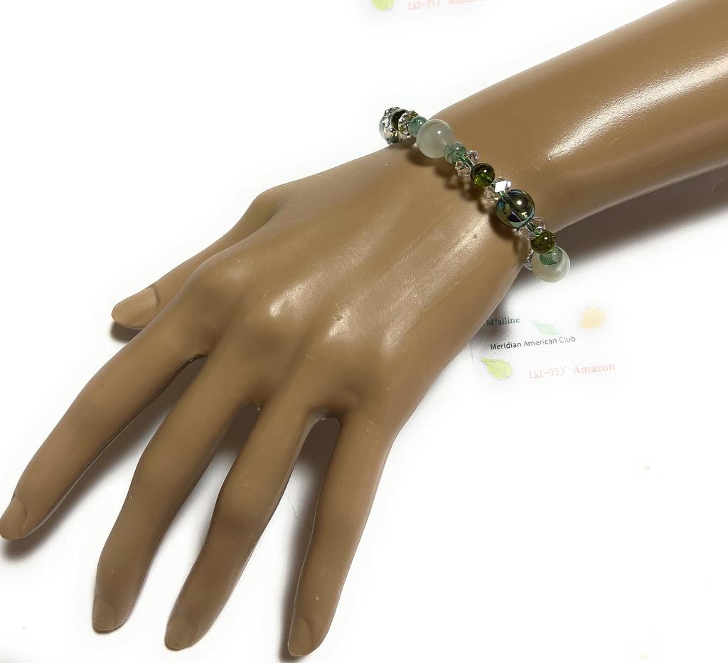 [Malline] Natural Stone Power Stone Bracelet: Peridot, Moonstone, Emerald Green Phantom, Green Aura, Crystal. Inner Diameter: Approx. 16cm. Made In