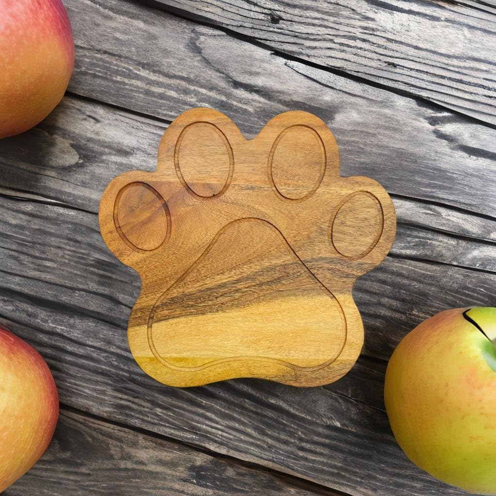 Funny Paw Shaped Wood Cutting Board for Kitchen with Groove, 10.25"L x 11"W Decorative Funny Paw Charcuterie Serving Board