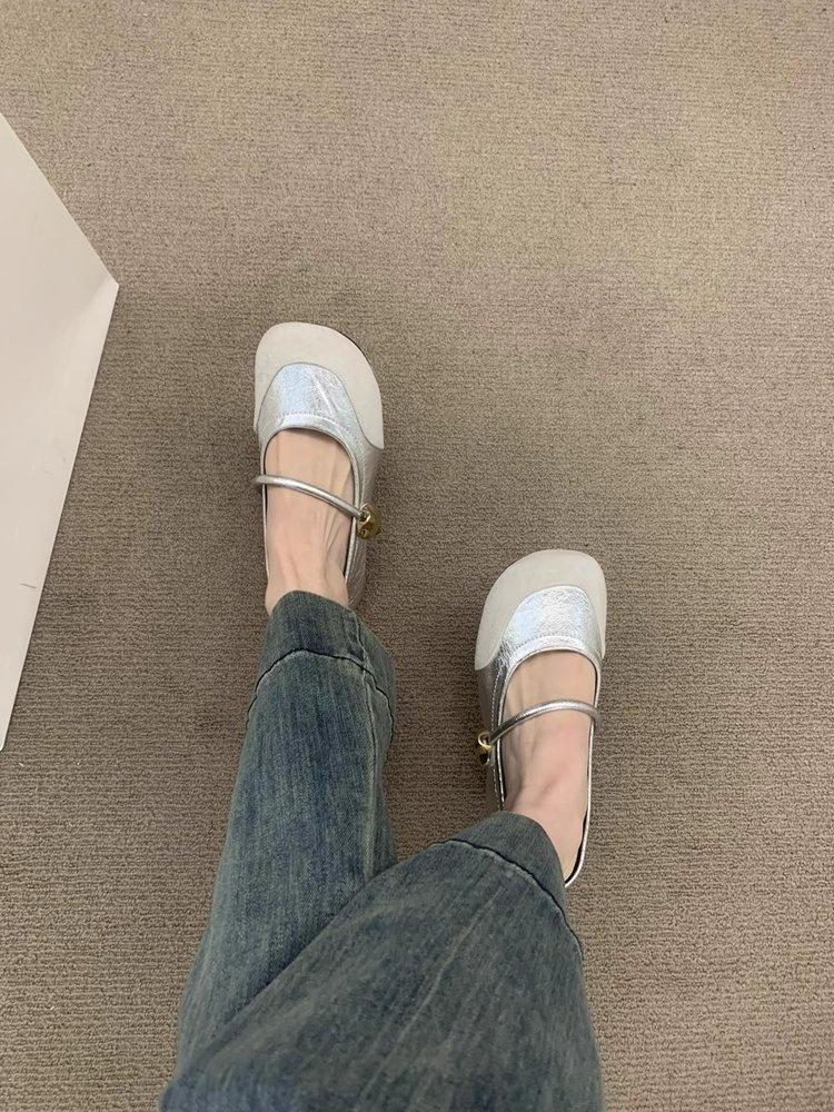 

Ретро туфли бабушки женские слово с круглым носком туфли Мэри Джейн универсальные с внутренней танкеткой вечерний ветер одинарные туфли 40 серебряный