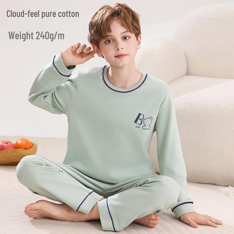 2026 Boys' Long Sleeve Pajama Set for Teens - Spring & Autumn Homewear