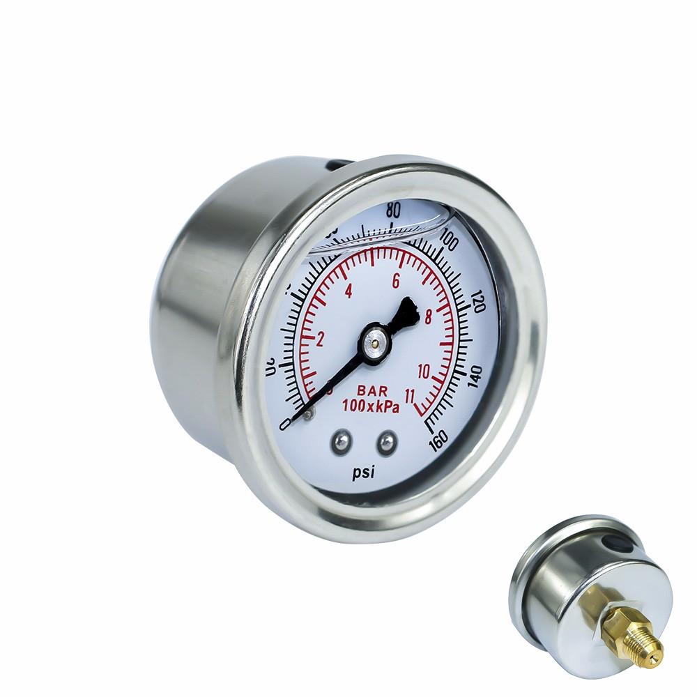 YOMI Fuel Pressure Gauge Liquid 0-160 Psi Oil Press Gauge Fuel Gauge White Face Universal 1/8 NPT YC100917