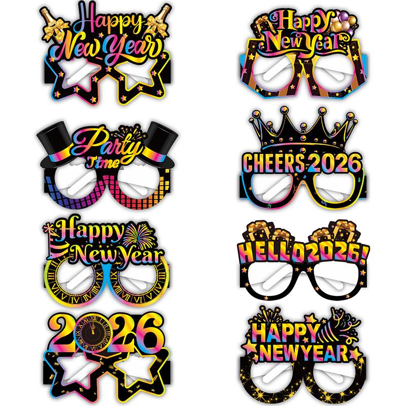 2026  Year Paper Glasses 6/12Pcs Festive  Year'S Eve Party Glasses Fun Po Props Party Eve Decoration Universal Size