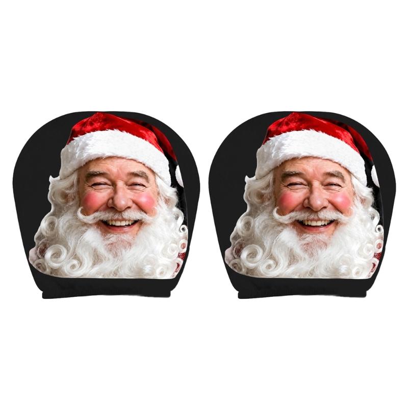 Festive Vehicle Headrest Accent Covers, Santa Christmas Slip-On Polyester Set for Winter Driving and Car Styling