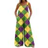 Wide Leg Overalls For Women Casual Loose Sleeveless Print Button Long Pant Romper Jumpsuit With Pockets