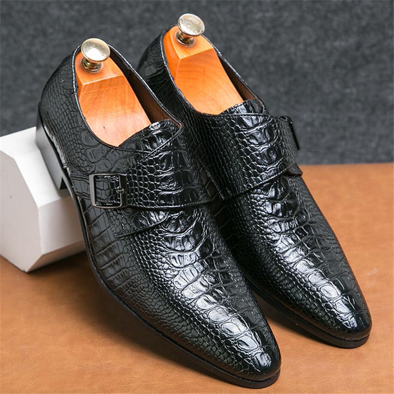 Fashion New Pointed Alligator Pattern Chelsea Shoes Men Designer Monk Strap Loafers Formal Wedding Prom Dress Homecoming Footwear