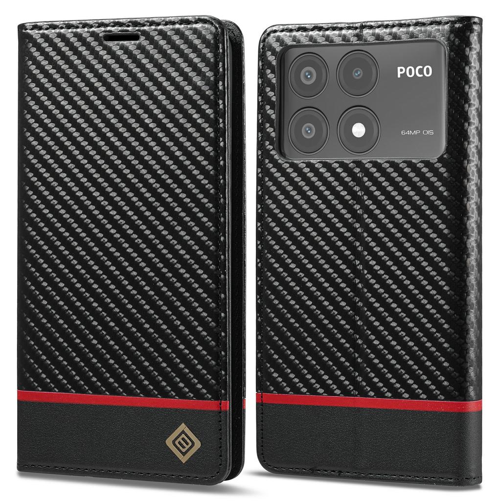LC.IMEEKE For Xiaomi Poco X6 Pro 5G/Redmi K70E 5G Case PU Leather Carbon Fiber Texture Stand Folio Phone Cover