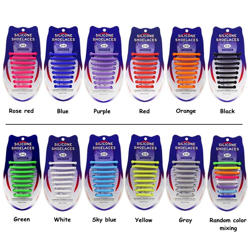 16Pcs Round Silicone Shoelaces without ties No Tie Shoe laces Elastic Laces Sneakers Kids Adult Rubber Quick Shoelace for Shoes