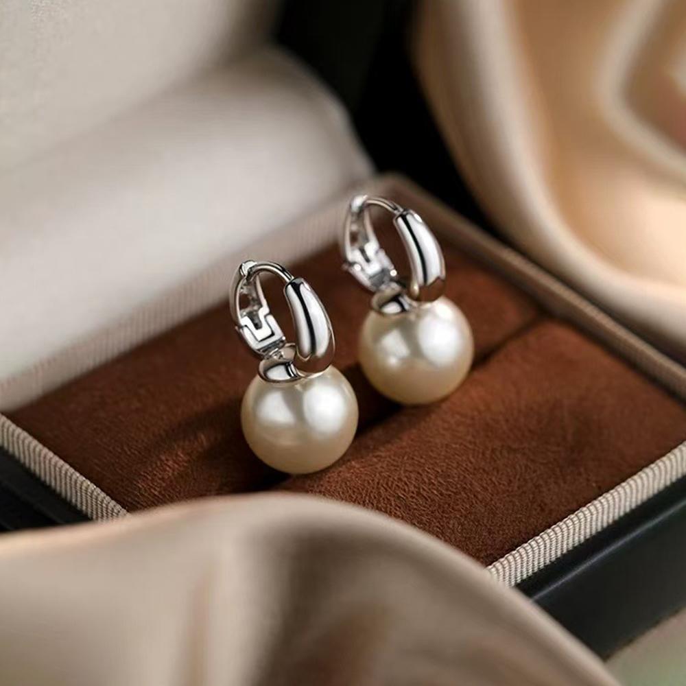 925 Silver Needle Round Pearl Minimalist Hoop Earrings For Women Party Classic Fine Jewelry Light Exquisite Accessories