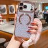 KEYSION Glitter Leopard Print Magnetic Phone Case for iPhone 13 14 15 16 17 Pro Max 17 Air 16 Plus With Plush Lanyard Shockproof Cover