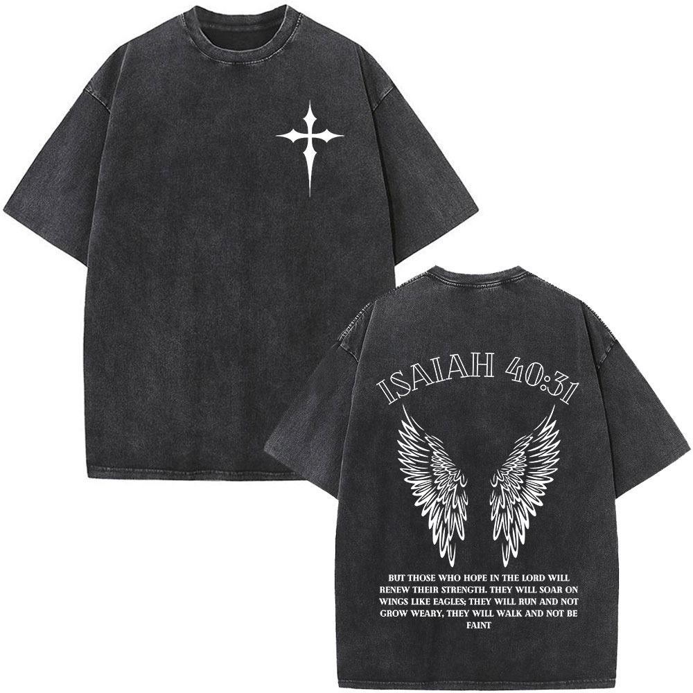 Faith in Fear Bible Washing T-shirt Men's Fashion Retro Oversized T-shirt Harajuku T-shirt