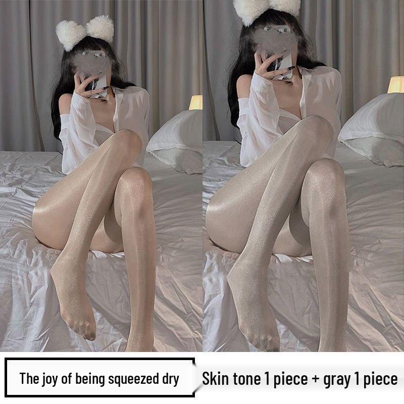 Perleťové dámské punčochy - Lesklé černé a bílé hedvábné, Ultratenké, Zeštíhlující, Šedé punčochové kalhoty pro vylepšení pokožky na léto.