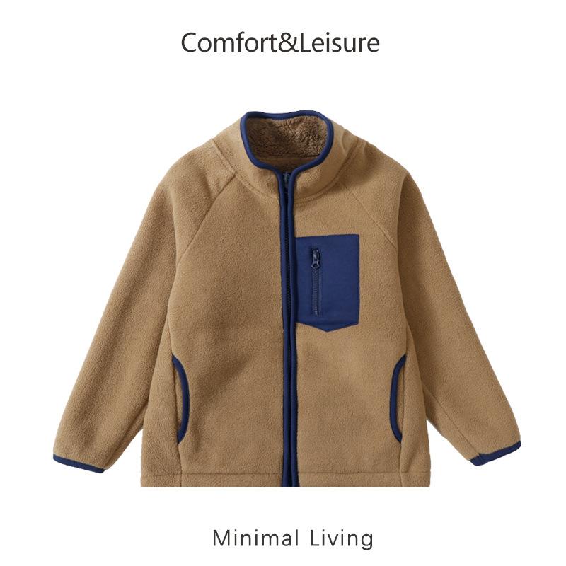 Unisex Kids Color Block Polar Fleece Thickened Casual Children Jacket Outerwear