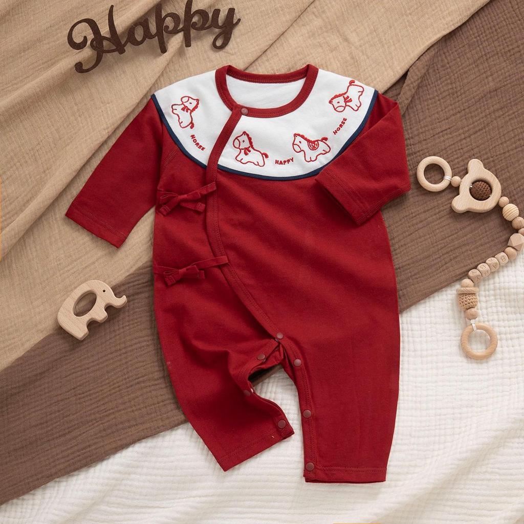 Ultra-Thin Cotton Baby Jumpsuit with Belly Protection & Long Sleeves - Breathable, A-Class for Summer & Air-conditioned Spaces