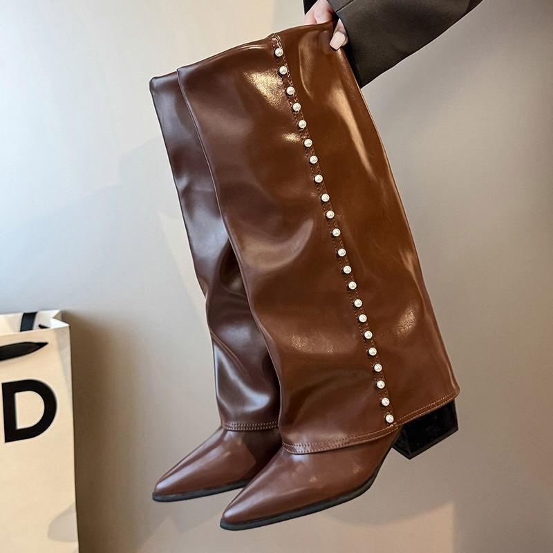 

Дизайн Женские Осенне-зимние Ботильоны с Пряжкой, Остроносые, Тонкий Высокий Каблук, Высокие до Колена, Женские Модные Вечерние, Размер 34-45, Ботильоны 42 коричневый