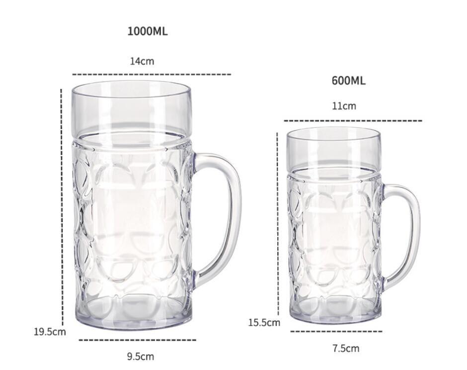 BPA Beer Mug Made of Reusable Unbreakable Plastic Transparent Acrylic Glass for Bar Party Cold Drink Juice Cheer for Cups