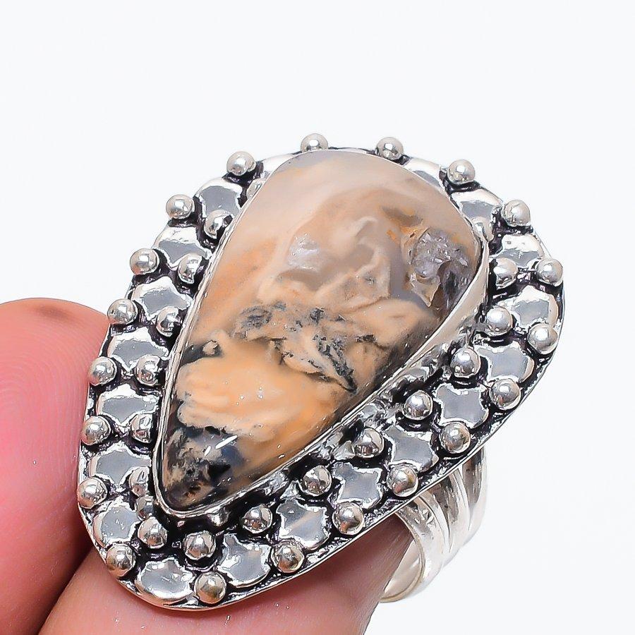 Natural Russian Dendritic Gemstone 925 Sterling Silver Jewelry Ring Size 9 m0u73