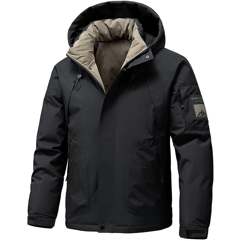 Men's 2025 Autumn/Winter Windproof Waterproof Warm Hooded Cotton Jacket