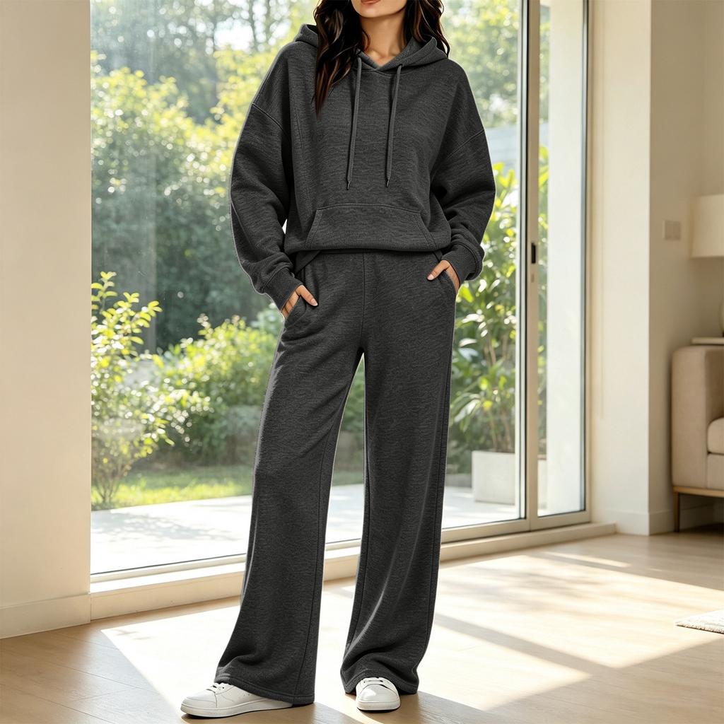 Women's Casual Hooded Sweatshirt and Sweatpants Set with Pockets - Comfy Outfit for Fall Winter